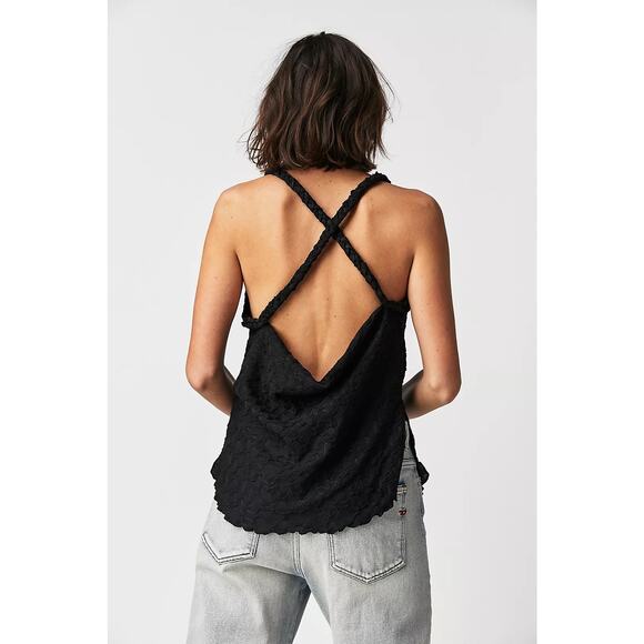 Free People Black Mykonos Textured Tank Top Blouse Size M Sleeveless Boho Chic - Picture 2 of 8
